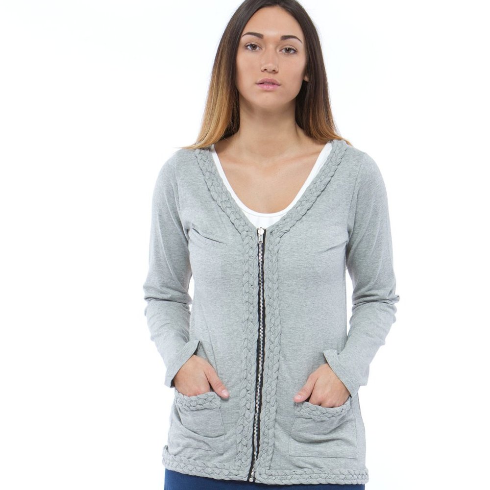 KM Collection  Gray Knit Braided Cardigan